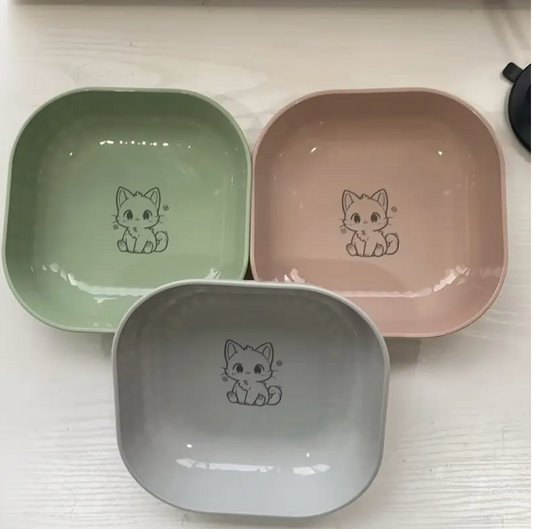3pcs Leak-Proof Cat Bowls - Anti-Fatigue Health, Shallow Wide Kitten Dishes, Suitable for Indoor Cats, Pet Food Safety | Engraved Kitten Design | Durable
