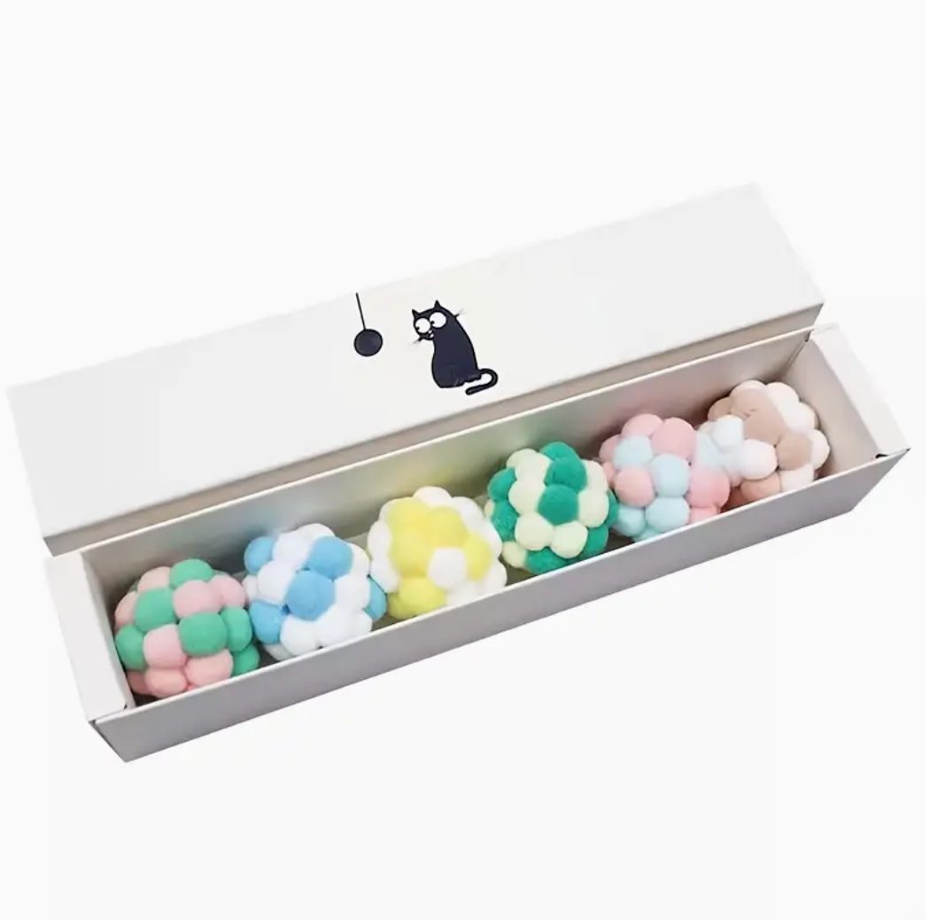 6pcs Rainbow Plush Cat Toy Balls, Teeth Grinding Cat Chew Toys With Built-in Bell, Cat Teaser Toy Pet Supplies