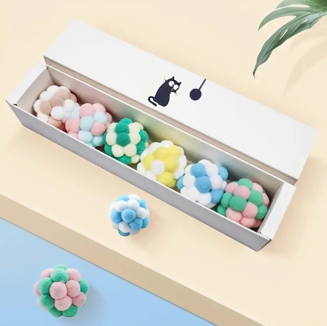 6pcs Rainbow Plush Cat Toy Balls, Teeth Grinding Cat Chew Toys With Built-in Bell, Cat Teaser Toy Pet Supplies