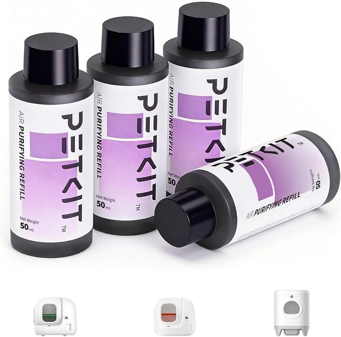 PETKIT Air Purifying Refills for PuraX PuraMax Self-Cleaning Cat Litter Box, 100% Natural Ingredients Odor Remover, 4 Bottles Odor Eliminating Replacement Refills, Quickly Odor Control