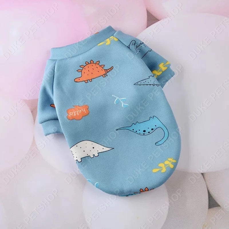 Cartoon Pet Clothes Dog Puppy Clothes Plus Fleece Sweater Dog Shirt Cat Pullover Autumn and Winter