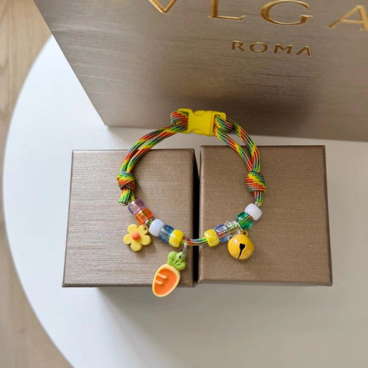 Colorful Adjustable Pet Collar with Bell Woven Dog Necklace Contrast Color Puppy Cat Collar Pet Accessories - Kimbowny Petstore