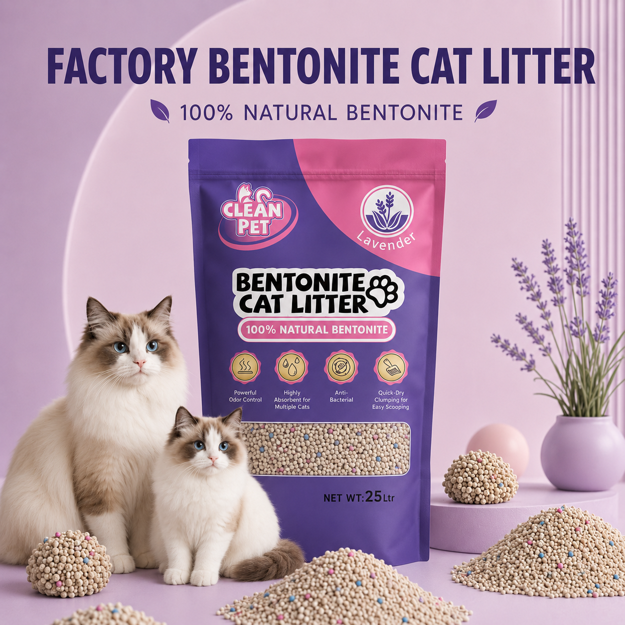 Clean Pet Bentonite Cat Litter 25L / 20kg – Strong Clumping & Odor Control | Pre-Order
