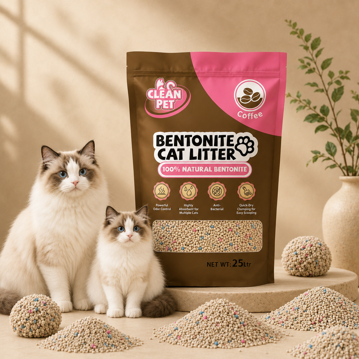 Clean Pet Bentonite Cat Litter 25L / 20kg – Strong Clumping & Odor Control | Pre-Order