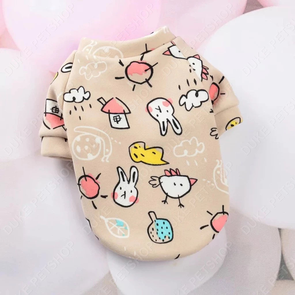 Cartoon Pet Clothes Dog Puppy Clothes Plus Fleece Sweater Dog Shirt Cat Pullover Autumn and Winter