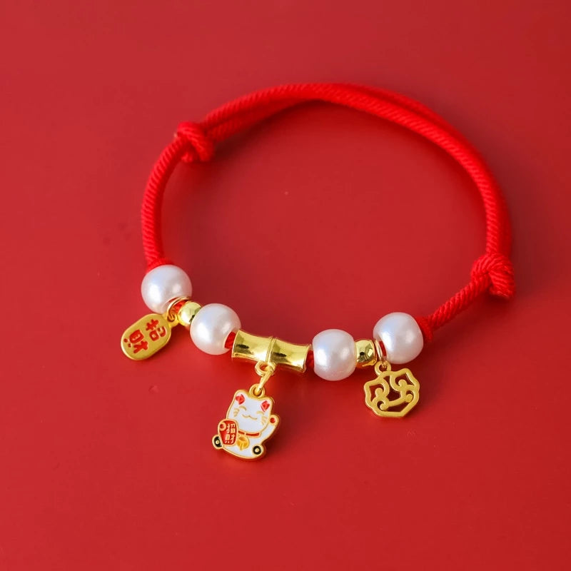 CNY-Pet Chinese New Year Lucky Collar Spring Festival Cat Dog Cute Woven Rope Necklace Lucky Cat Red Accessories - Kimbowny Petstore