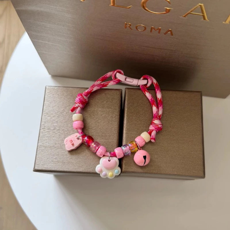 Colorful Adjustable Pet Collar with Bell Woven Dog Necklace Contrast Color Puppy Cat Collar Pet Accessories - Kimbowny Petstore
