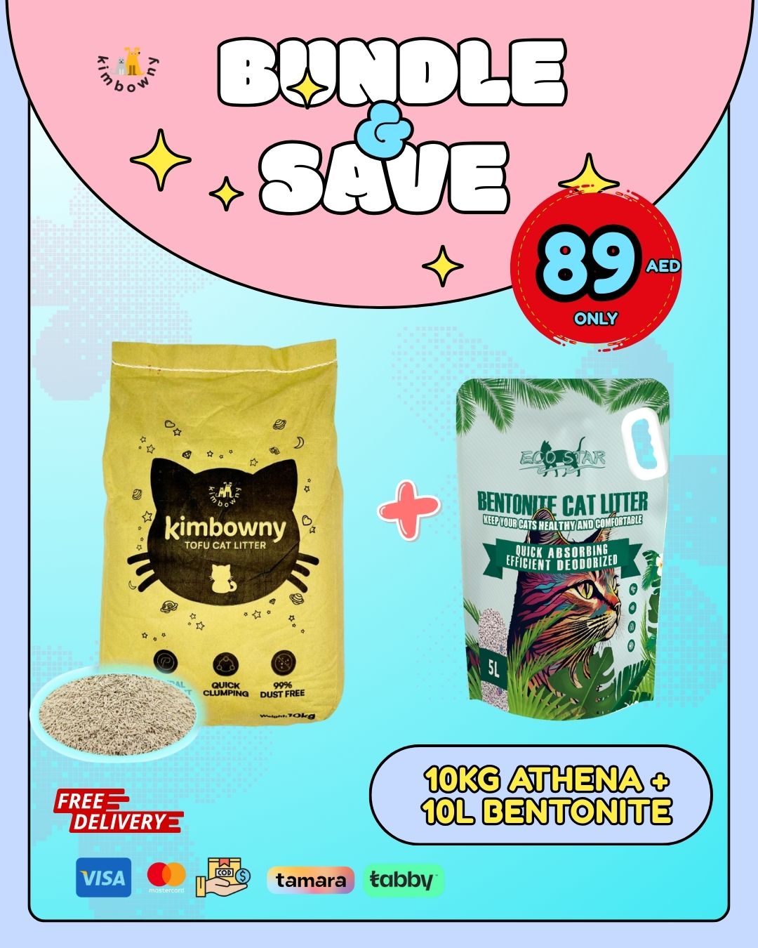 Bundle of 10KG Athena Tofu Cat Litter + 10L EcoStar Bentonite