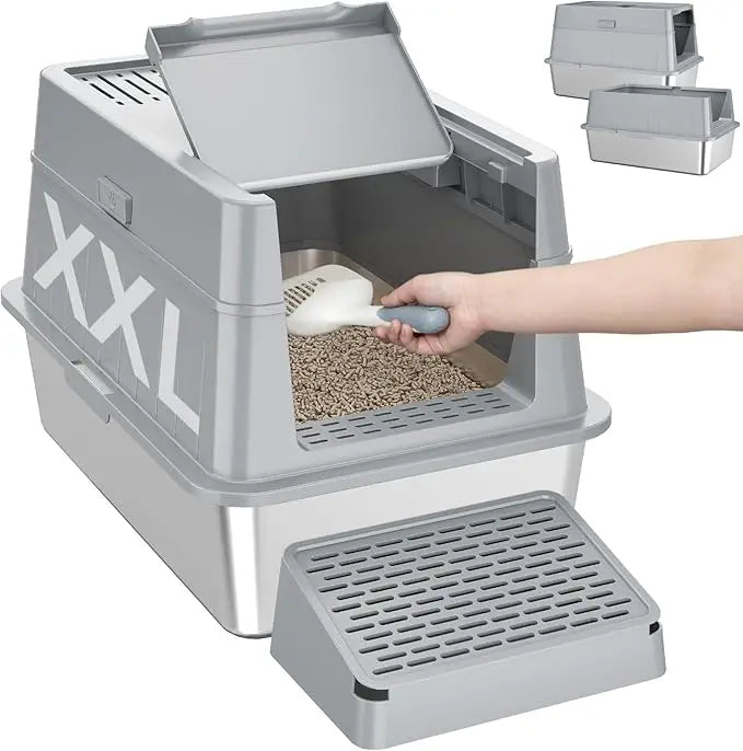 Stainless Steel Litter Tray with Lid and Handle, Large Closed Litter T ...