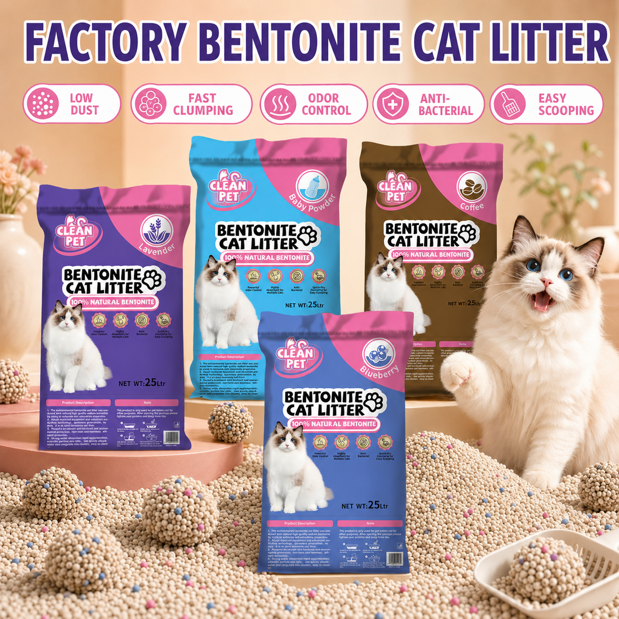 Clean Pet Bentonite Cat Litter 25L / 20kg – Strong Clumping & Odor Control | Pre-Order